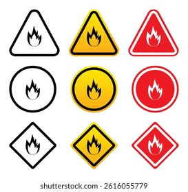 Fire Warning Signs in Different Shapes and Colors