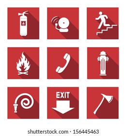 Fire Warning Signs - Flat Icons with Long Shadows - Vector Set 