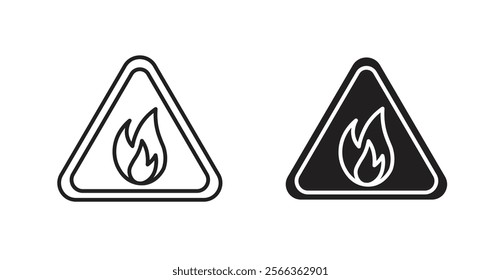 Fire warning signs in line stroke and flat versions
