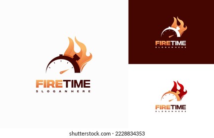 Fire Watch Logo designs concept vector, Stopwatch with fire symbol logo icon