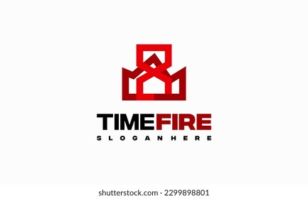 Design-Design für FireWatch-Logos, Vektorgrafik, Stoppuhr mit Logo-Symbol für Feuer-Logos