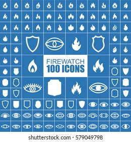 Fire watch, Fire, Protect and Alarm Vector Flat Icons.