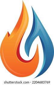 Fire water 3d logo icon. Creative heating and cooling element. Flame drop vector. Hot and cold icon