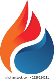 Fire water 3d logo icon. Creative heating and cooling branding. Flame drop vector. Hot and cold icon HVAC