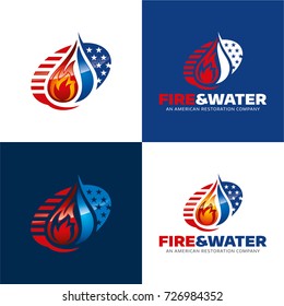 Fire & Water American Restoration Icon And Logo - Vector Illustration.