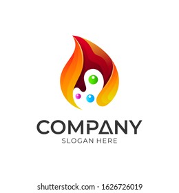 Fire with water bubble logo vector. Abstract flame vector design template