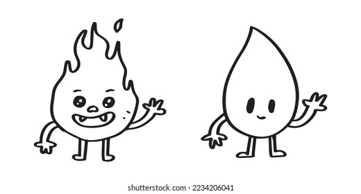 Fire and water character hand drawn illustration for mascot design