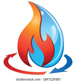 fire and water in the circle - recyclingn icon - logo design