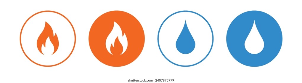 Fire and water drop flat icon, Symbol of water and fire energy in modern style isolated	