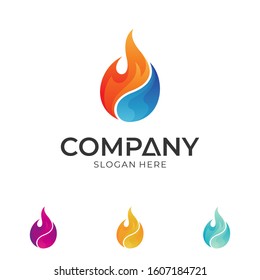 Fire water drop logo design, nature energy, oil and gas vector