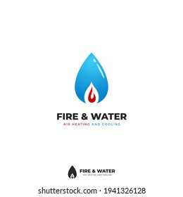 Fire and water drop logo, hot and cool conditioning logo icon symbol simple style
