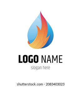 Plantilla de logotipo de caída de agua y fuego en azul y amarillo degradado