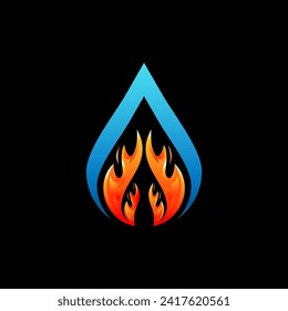  Fire Water Drop Logo Vector