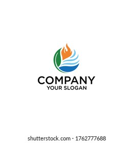 fire, water drop and tree leaf - vector icon