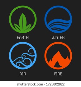 Fire, water, earth and air icons. Basic element sign set. Vector illustration