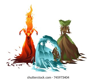 fire, water and earth nature elementals