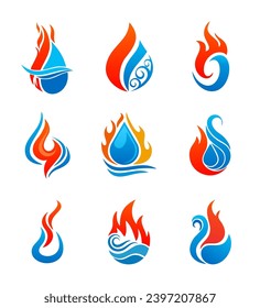 Logo del icono Fuego y Agua. Ilustración de llama aislada