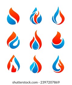Fire and Water icon logo. Flame illustration isolated