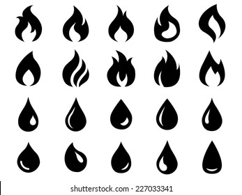 Fire and water icons set