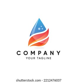 fire and water logo design on white background
