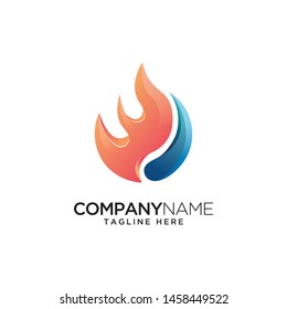 Fire with water logo design template.abstract flame icon