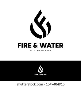 Fire and water logo template. Logogram, negative space style.