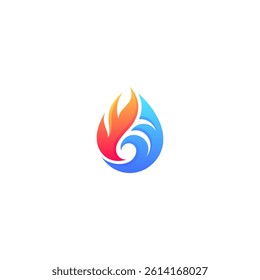 fire water logo with waves in modern flat design style