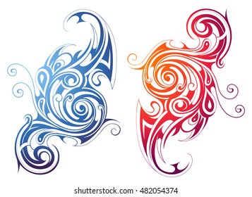 Fire and water ornamental swirls