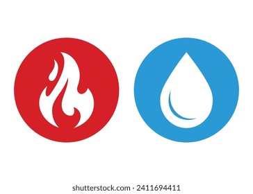 Fire and water vector icon. Fire and water sign. Drop of water and burning flame icon isolated on a white background