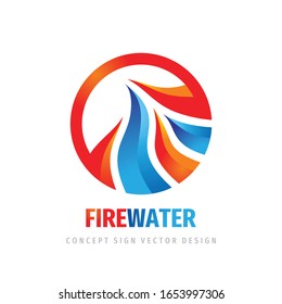 Fire water waves logo template design element. Flame concept sign. Nature graphic symbol. Energy power icon. Abstract vector illustration. 