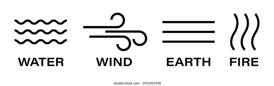 Fire, water, wind, earth infographic icon collection. Nature line symbols. Four alchemy vector elements. Vector illustration.