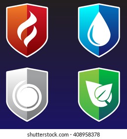 Fire, Water, Wind and Earth Logo Template in flat style