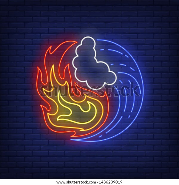 Fire Water Yin Yang Neon Sign Stock Vector Royalty Free