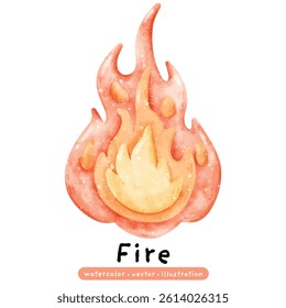 fire in watercolor, flaming burning, fire vector illustration