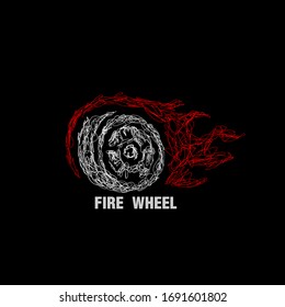 fire wheel illustration with scribble art or digital hand drawn for background or t-shirt design