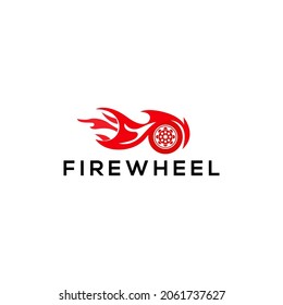 Vector de concepto del logotipo de las ruedas de fuego. Logotipo de velocidad con fuego y rueda