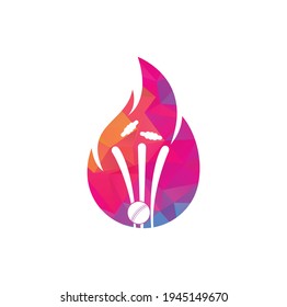 Fire wickets and ball logo .Fire cricket player vector logo design. Cricket fire gear logo icon.