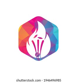 Fire wickets and ball logo .Fire cricket player vector logo design. Cricket fire gear logo icon.