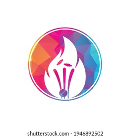 Fire wickets and ball logo .Fire cricket player vector logo design. Cricket fire gear logo icon.