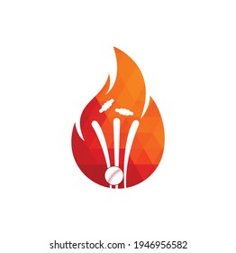 Fire wickets and ball logo .Fire cricket player vector logo design. Cricket fire gear logo icon.