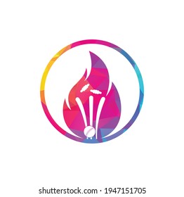 Fire wickets and ball logo .Fire cricket player vector logo design. Cricket fire gear logo icon.