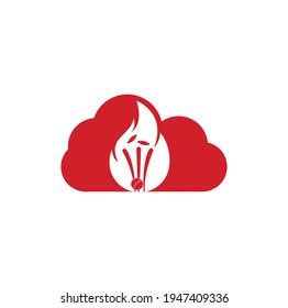 Fire wickets and ball logo . Fire cricket cloud vector logo design.	