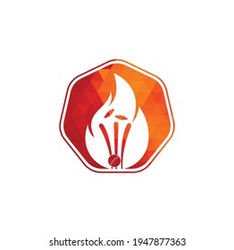 Fire wickets and ball logo .Fire cricket player vector logo design. Cricket fire gear logo icon.