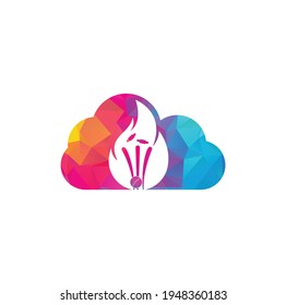 Fire wickets and ball logo . Fire cricket cloud vector logo design.	