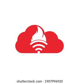 Fire wifi cloud vector logo design. Flame and signal symbol or icon.