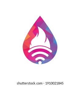Diseño del logo de la caída de WiFi en caso de incendio. Llama y símbolo o icono de señal.	