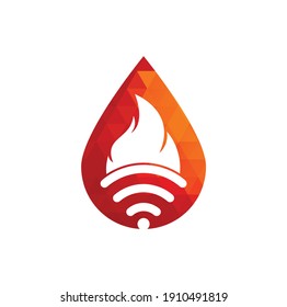 Diseño del logo de la caída de WiFi en caso de incendio. Llama y símbolo o icono de señal.	