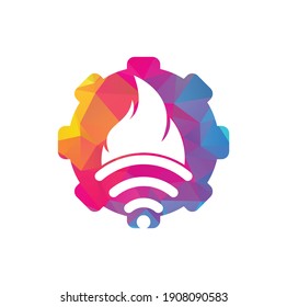 Diseño del logotipo del equipo Wi-Fi de incendios. Llama y símbolo o icono de señal.