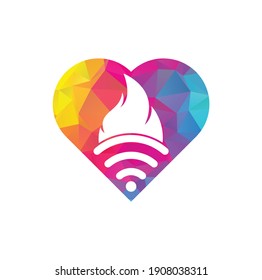 Fire wifi heart vector logo design. Flame and signal symbol or icon.