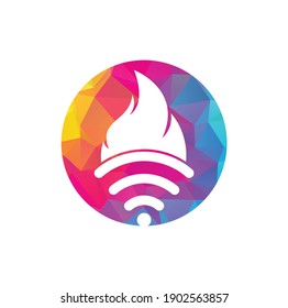 Fire and wifi logo combination. Flame and signal symbol or icon.